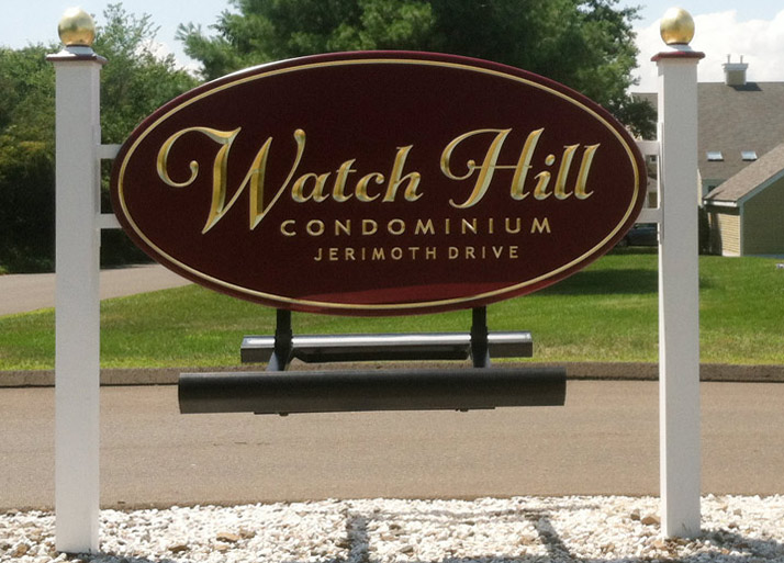 Watch-Hill Condominum Sign with Custom Newel Post Caps